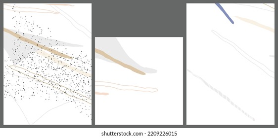 Linear abstract drawing on flat background. Contemporary composition. Modern art, print or poster. Natural color textured with spots and lines. Matte colors.