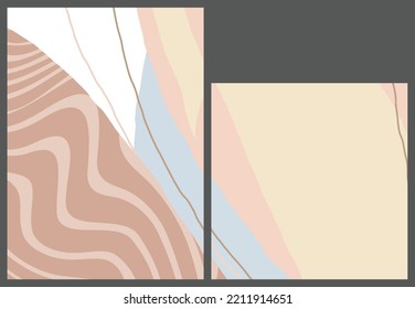 Linear abstract drawing on flat background. Contemporary composition. Modern art, print or poster. Natural color textured with spots and lines. Matte colors.