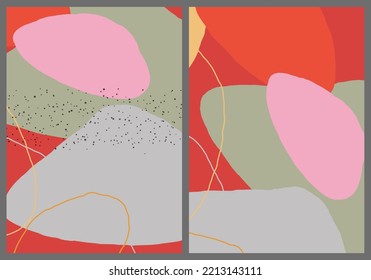 Linear abstract drawing on flat background. Contemporary composition. Modern art, print or poster. Natural color textured with spots and lines. Matte colors.