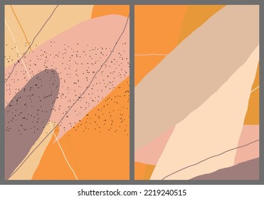 Linear abstract drawing on flat background. Contemporary composition. Modern art, print or poster. Natural color textured with spots and lines. Matte colors.