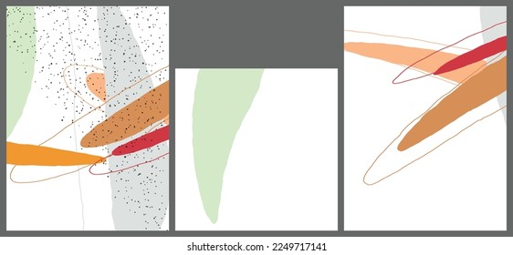 Linear abstract drawing on flat background. Contemporary composition. Modern art, print or poster. Natural color textured with spots and lines. Matte colors.