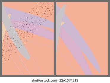 Linear abstract drawing on flat background. Contemporary composition. Modern art, print or poster. Natural color textured with spots and lines. Matte colors.