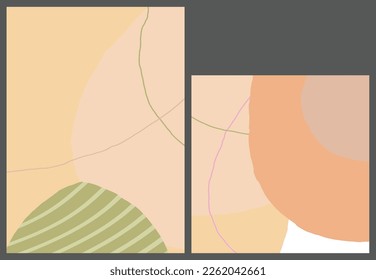 Linear abstract drawing on flat background. Contemporary composition. Modern art, print or poster. Natural color textured with spots and lines. Matte colors.