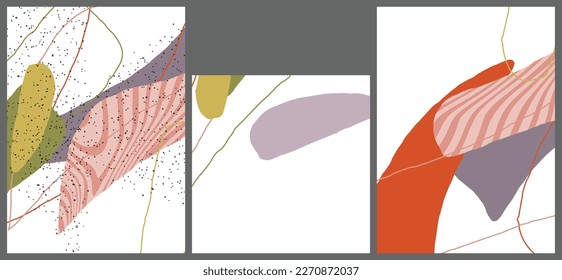 Linear abstract drawing on flat background. Contemporary composition. Modern art, print or poster. Natural color textured with spots and lines. Matte colors.