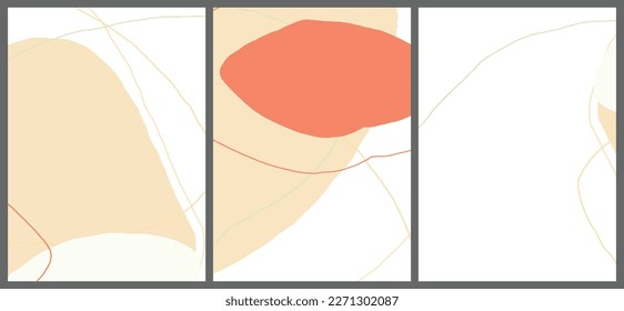 Linear abstract drawing on flat background. Contemporary composition. Modern art, print or poster. Natural color textured with spots and lines. Matte colors.