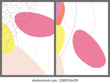 Lineare abstrakte Zeichnung auf flachem Hintergrund. Zeitgenössische Komposition. Moderne Kunst, Druck oder Plakat. Natürliche Farbe strukturiert mit Flecken und Linien. Matte Farben.