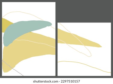 Linear abstract drawing on flat background. Contemporary composition. Modern art, print or poster. Natural color textured with spots and lines. Matte colors.