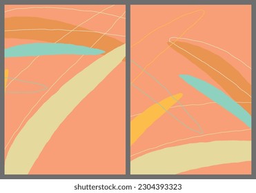 Linear abstract drawing on flat background. Contemporary composition. Modern art, print or poster. Natural color textured with spots and lines. Matte colors.