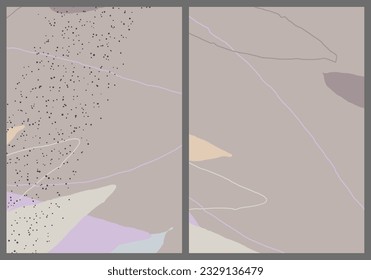 Linear abstract drawing on flat background. Contemporary composition. Modern art, print or poster. Natural color textured with spots and lines. Matte colors.