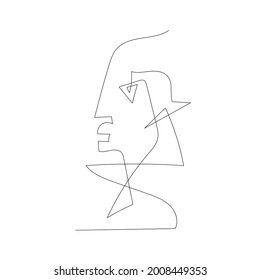 Linear abstract face drawn in minimalistic style. One line. Print for decor. Vector illustration. Modern contemporary art. 