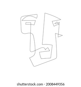 Linear abstract face drawn in minimalistic style. One line. Print for decor. Vector illustration. Modern contemporary art. 