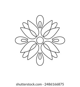 Linear abstract geometric flower. Symmetry. Hand drawn line art blossom. Flower power. Simple ornament, pattern. Arabesque. Coloring book.	