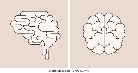 Coração e cérebro abstratos lineares. Ilustração vetorial de conceito de saúde mental.
