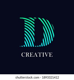 Linear abstract letter D vector logo design. Suitable for business, stripe font symbol  and digital print