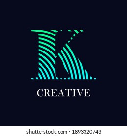 Linear abstract letter K vector logo design. Suitable for business, stripe font symbol  and digital print