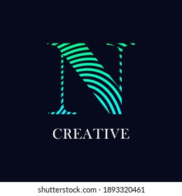 Linear abstract letter N vector logo design. Suitable for business, stripe font symbol  and digital print