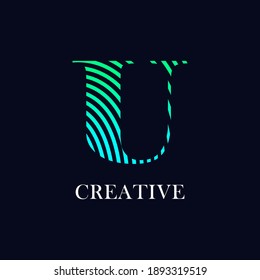 Linear abstract letter U vector logo design. Suitable for business, stripe font symbol  and digital print