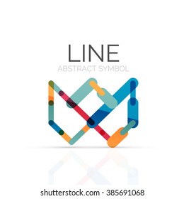 Linear abstract logo, connected multicolored segments of lines geometrical figure