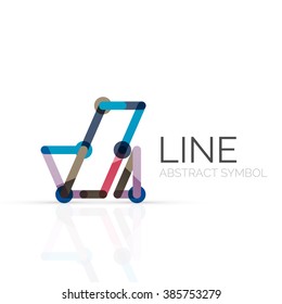 Linear abstract logo, connected multicolored segments of lines geometrical figure