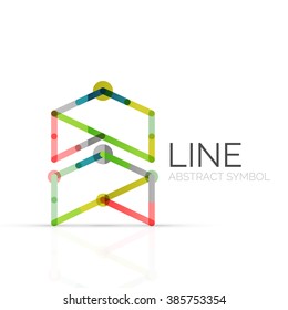 Linear abstract logo, connected multicolored segments of lines geometrical figure