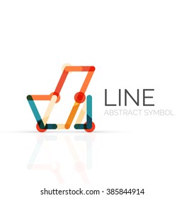 Logotipo abstracto lineal, segmentos multicolores conectados de líneas figura geométrica