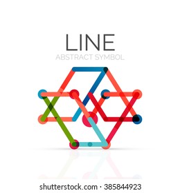 Linear abstract logo, connected multicolored segments of lines geometrical figure