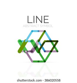 Linear abstract logo, connected multicolored segments of lines geometrical figure