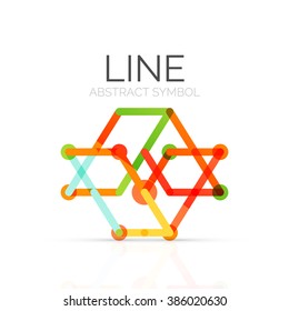 Linear abstract logo, connected multicolored segments of lines geometrical figure