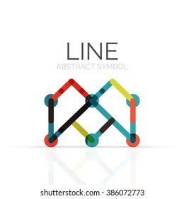 Linear abstract logo, connected multicolored segments of lines geometrical figure