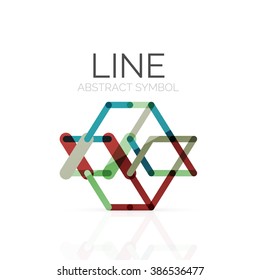 Logotipo abstracto lineal, segmentos multicolores conectados de líneas figura geométrica