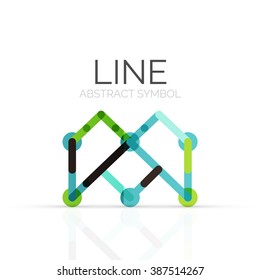 Linear abstract logo, connected multicolored segments of lines geometrical figure