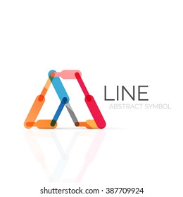 Logotipo abstracto lineal, segmentos multicolores conectados de líneas figura geométrica