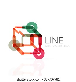 Linear abstract logo, connected multicolored segments of lines geometrical figure