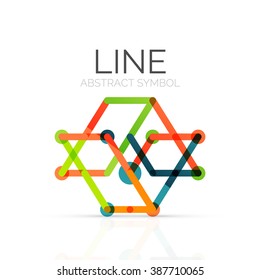 Linear abstract logo, connected multicolored segments of lines geometrical figure