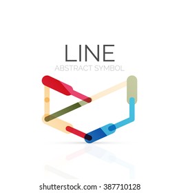 Linear abstract logo, connected multicolored segments of lines geometrical figure
