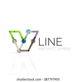 Linear abstract logo, connected multicolored segments of lines geometrical figure