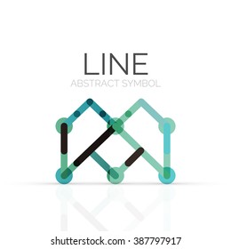 Linear abstract logo, connected multicolored segments of lines geometrical figure