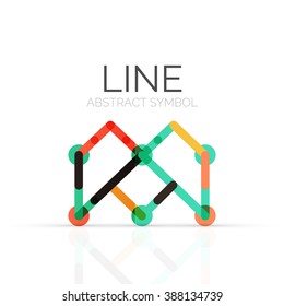 Linear abstract logo, connected multicolored segments of lines geometrical figure. Vector wire business icon isolated on white