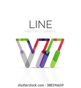 Linear abstract logo, connected multicolored segments of lines geometrical figure. Vector wire business icon isolated on white
