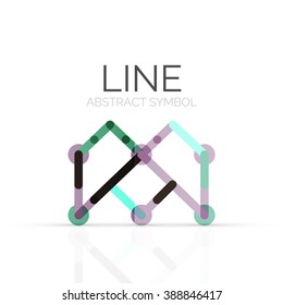 Linear abstract logo, connected multicolored segments of lines geometrical figure