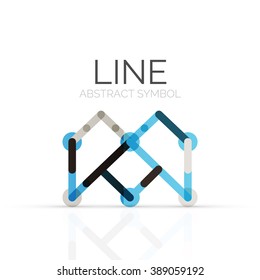 Linear abstract logo, connected multicolored segments of lines geometrical figure. Vector wire business icon isolated on white Linear abstract logo, connected multicolored segments of lines geometrical figure. Vector wire business icon isolated on white