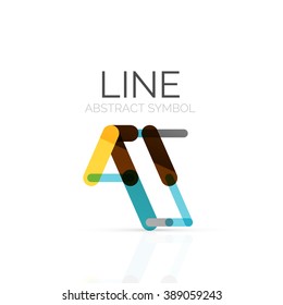 Linear abstract logo, connected multicolored segments of lines geometrical figure. Vector wire business icon isolated on white