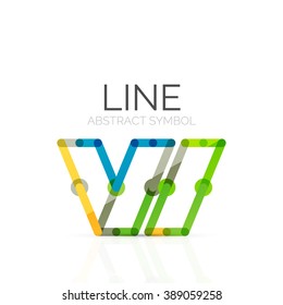Linear abstract logo, connected multicolored segments of lines geometrical figure. Vector wire business icon isolated on white