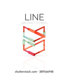 Linear abstract logo, connected multicolored segments of lines geometrical figure. Vector wire business icon isolated on white