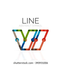 Linear abstract logo, connected multicolored segments of lines geometrical figure. Vector wire business icon isolated on white
