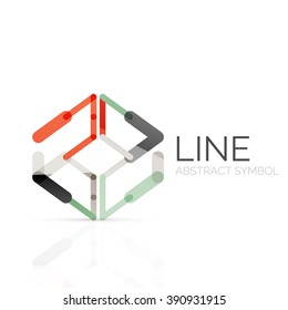 Linear abstract logo, connected multicolored segments of lines geometrical figure. Vector wire business icon isolated on white
