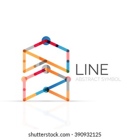 Linear abstract logo, connected multicolored segments of lines geometrical figure. Vector wire business icon isolated on white