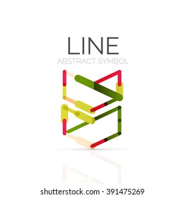 Linear abstract logo, connected multicolored segments of lines geometrical figure. Vector wire business icon isolated on white