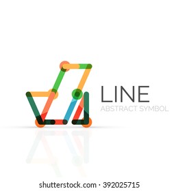 Linear abstract logo, connected multicolored segments of lines geometrical figure. Vector wire business icon isolated on white