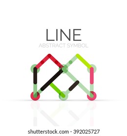 Linear abstract logo, connected multicolored segments of lines geometrical figure. Vector wire business icon isolated on white